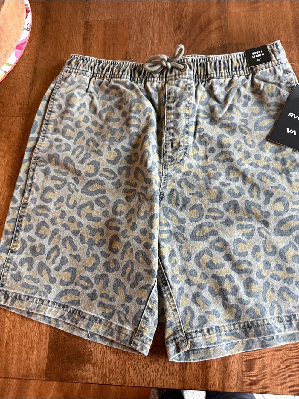RVCA Olive and Gray Leopard-Print Swim Trunks